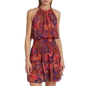 A.L.C. Cory Paisley High Neck Silk Mini Dress Terracotta Multi Cocktail Sz 8 EUC
